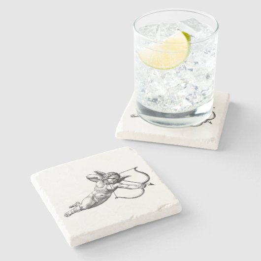 Oude Cherubijnse Engel Cupido Liefde Stenen Onderzetter (Zijkant)