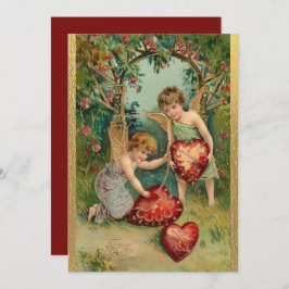 Oude cherubs met hart goud op Valentijnsdag Feestdagenkaart