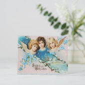 Oude cherubs op besneeuwd dak briefkaart (Staand voorkant)