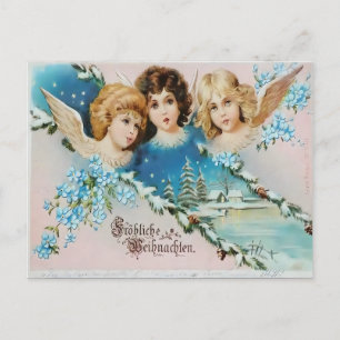 Oude cherubs op besneeuwd dak briefkaart