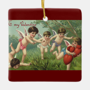 Oude cherubs op Valentijnsdag met liefdesharten Keramisch Ornament