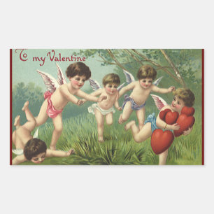 Oude cherubs op Valentijnsdag met liefdesharten Rechthoekige Sticker