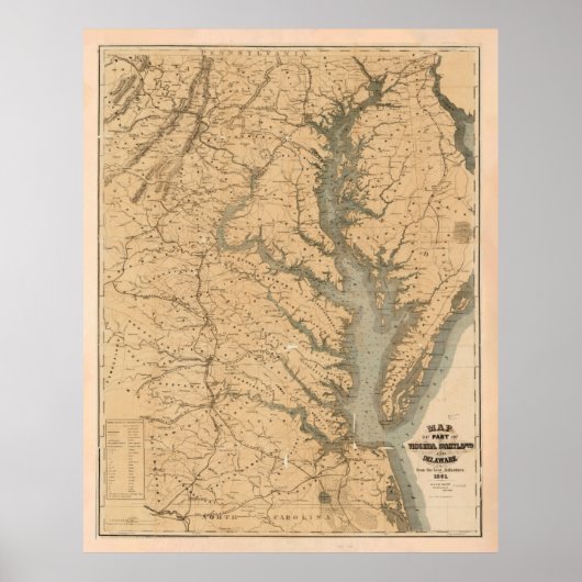 Oude Chesapeake Bay Map (1861)  kust VA Poster (Voorkant)