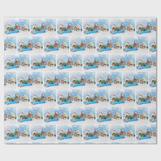 oude Chevy-auto met kerstontbijtkoekoek Cadeaupapier (Vlak)