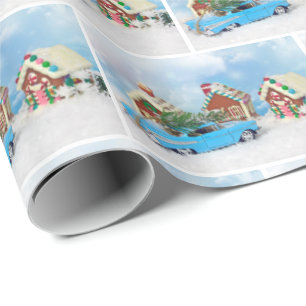 oude Chevy-auto met kerstontbijtkoekoek Cadeaupapier