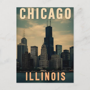 Oude Chicago Illinois stads silhouet Retro reizen Briefkaart