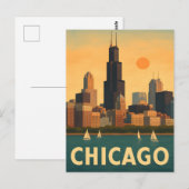 Oude Chicago skyline, zeilboot op het Michiganmeer Briefkaart (Voorkant / Achterkant)
