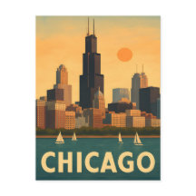 Oude Chicago skyline, zeilboot op het Michiganmeer