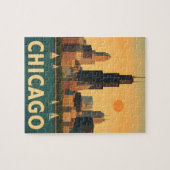 Oude Chicago skyline, zeilboot op het Michiganmeer Legpuzzel (Horizontaal)