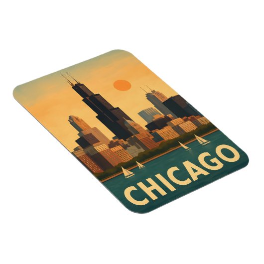 Oude Chicago skyline, zeilboot op het Michiganmeer Magneet (Rechterzijde)