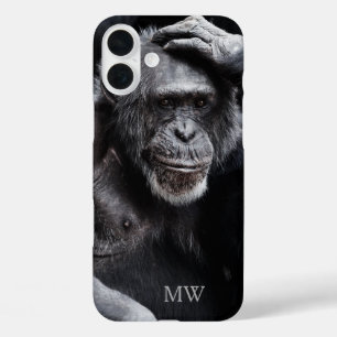 Oude Chimpansee aangepaste monogram telefoongevall iPhone 16 Plus Hoesje