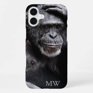Oude Chimpansee aangepaste monogram telefoongevall iPhone 16 Plus Hoesje