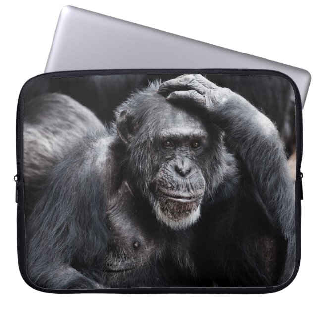 Oude chimpansee-laptophoes laptop sleeve (Voorkant)