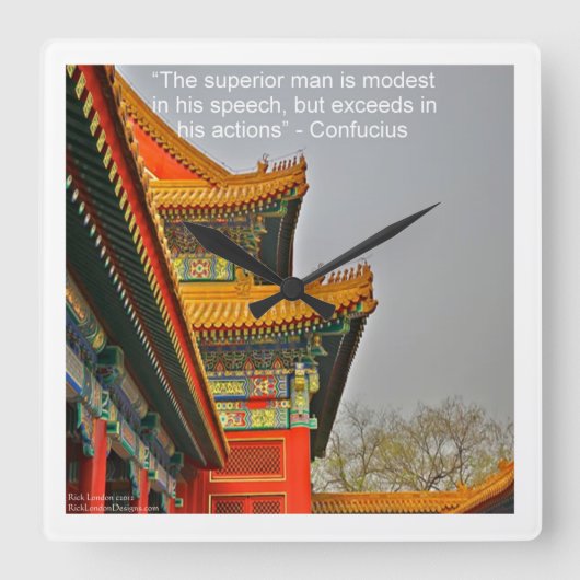 Oude Chinese architectuur en Confucius WallClock Vierkante Klok (Voorkant)