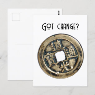 Oude Chinese Banliang munt, "Got Change" ontwerp Briefkaart