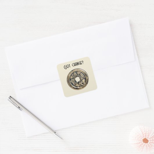 Oude Chinese Banliang munt, "Got Change" ontwerp Vierkante Sticker (Envelop)