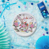 Oude Chinese Bloemvogels Witte Chinoiserie Papieren Bordje (Feest)