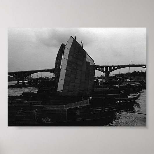 Oude Chinese Changsha xiang jiang rivierboot Poster (Voorkant)