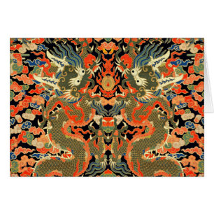 Oude Chinese Draak Textielprint Aziatische Kunst