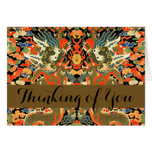 Oude Chinese Draak Textielprint Aziatische Kunst