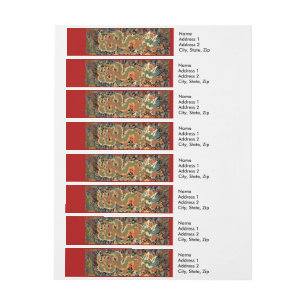 Oude Chinese Draak Textielprint Aziatische Kunst Adreslabel Wikkel