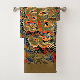 Oude Chinese Draak Textielprint Aziatische Kunst Bad Handdoek