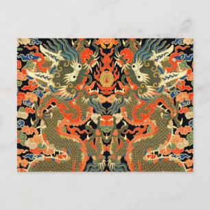 Oude Chinese Draak Textielprint Aziatische Kunst Briefkaart