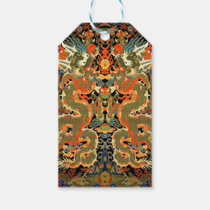Oude Chinese Draak Textielprint Aziatische Kunst Cadeaulabel