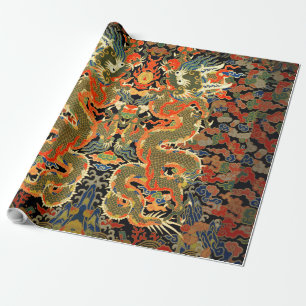 Oude Chinese Draak Textielprint Aziatische Kunst Cadeaupapier