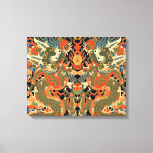 Oude Chinese Draak Textielprint Aziatische Kunst Canvas Afdruk
