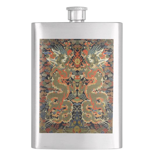 Oude Chinese Draak Textielprint Aziatische Kunst Flacon (Voorkant)