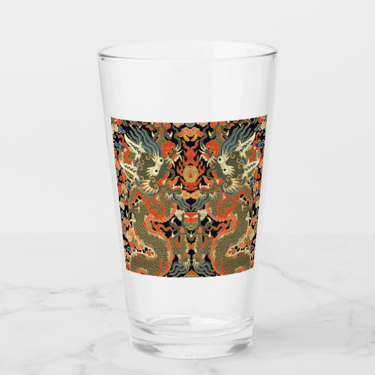 Oude Chinese Draak Textielprint Aziatische Kunst Glas (Voorkant)