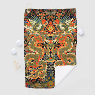 Oude Chinese Draak Textielprint Aziatische Kunst Golfhanddoek