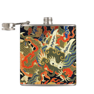 Oude Chinese Draak Textielprint Aziatische Kunst Heupfles