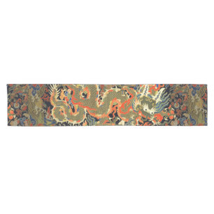 Oude Chinese Draak Textielprint Aziatische Kunst Korte Tafelloper