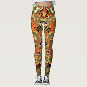 Oude Chinese Draak Textielprint Aziatische Kunst Leggings