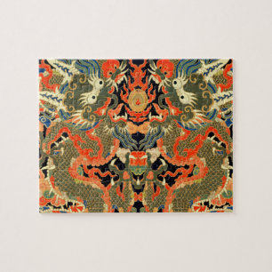 Oude Chinese Draak Textielprint Aziatische Kunst Legpuzzel