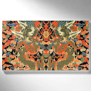 Oude Chinese Draak Textielprint Aziatische Kunst Naambadge