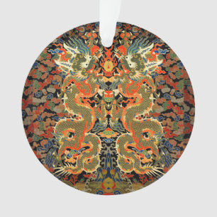 Oude Chinese Draak Textielprint Aziatische Kunst Ornament