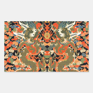Oude Chinese Draak Textielprint Aziatische Kunst Rechthoekige Sticker