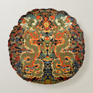 Oude Chinese Draak Textielprint Aziatische Kunst Rond Kussen