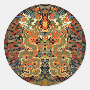 Oude Chinese Draak Textielprint Aziatische Kunst Ronde Sticker