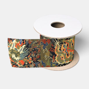 Oude Chinese Draak Textielprint Aziatische Kunst Satijnen Lint