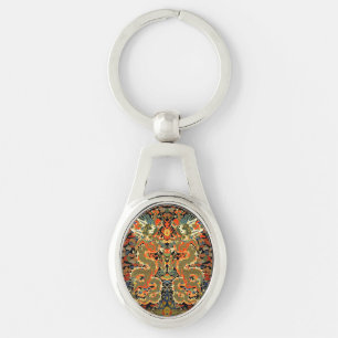 Oude Chinese Draak Textielprint Aziatische Kunst Sleutelhanger