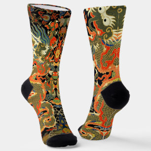 Oude Chinese Draak Textielprint Aziatische Kunst Sokken