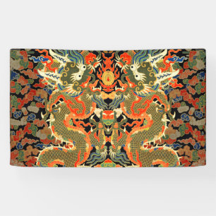 Oude Chinese Draak Textielprint Aziatische Kunst Spandoek
