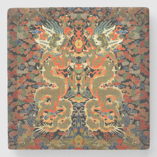 Oude Chinese Draak Textielprint Aziatische Kunst Stenen Onderzetter