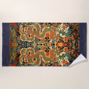 Oude Chinese Draak Textielprint Aziatische Kunst Strandlaken
