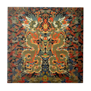 Oude Chinese Draak Textielprint Aziatische Kunst Tegeltje
