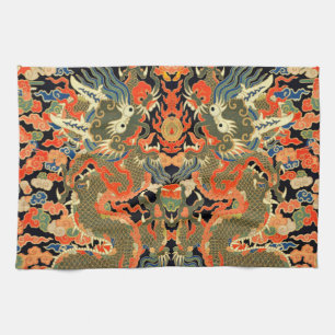 Oude Chinese Draak Textielprint Aziatische Kunst Theedoek